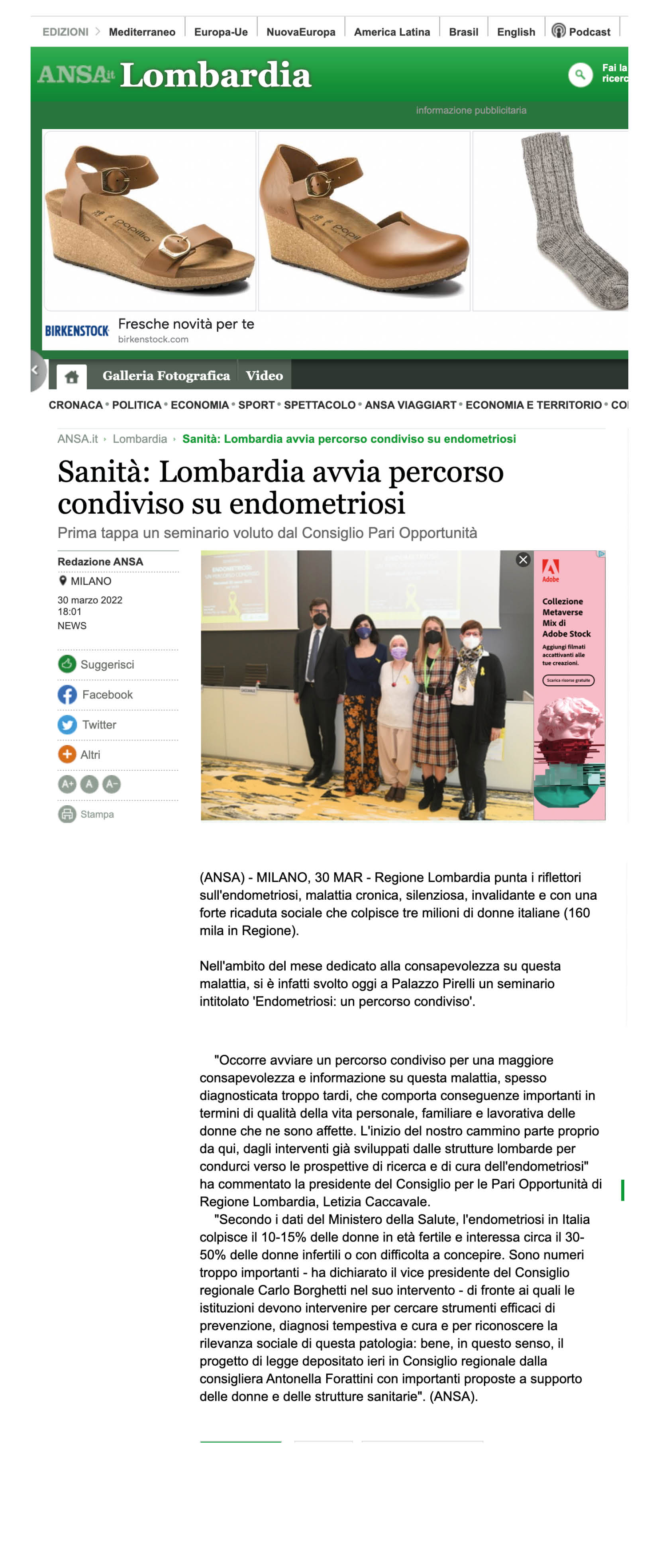 Sanità Lombardia avvia percorso condiviso su endometriosi Lombardia ANSA